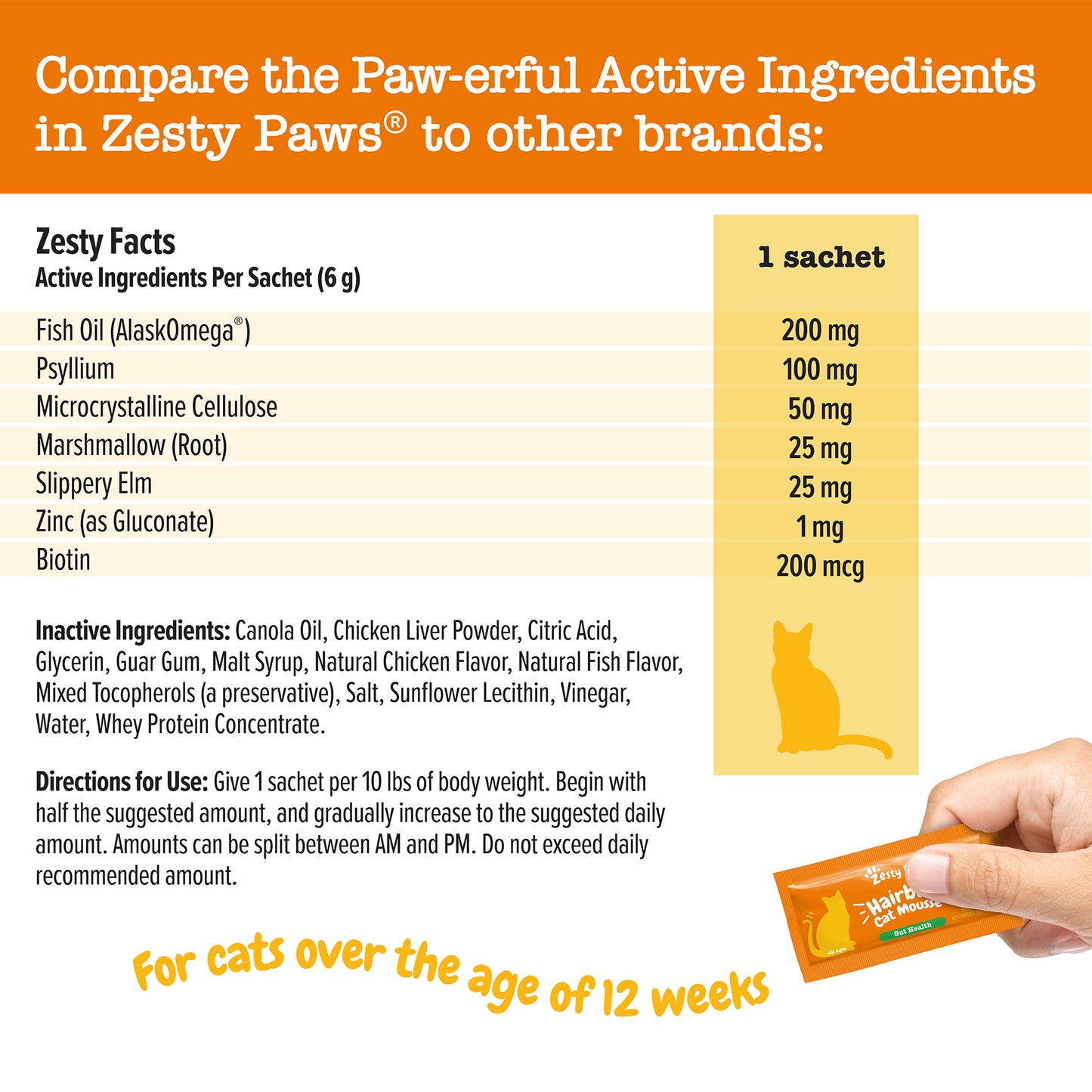 Zesty Paws Cat Mousse Hairball, Chicken, 14ct Pouch