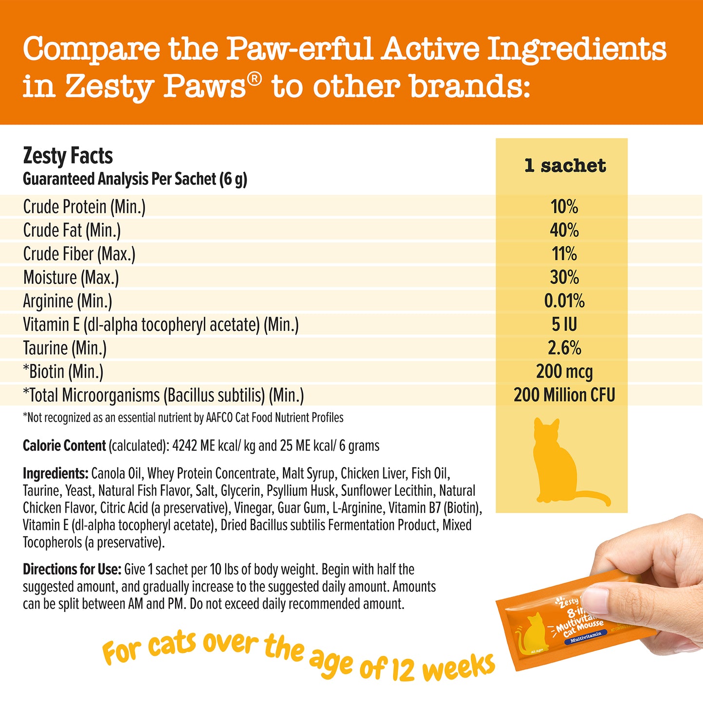 Zesty Paws Cat Mousse 8-in-1 Multivitamin, Chicken, 14ct Pouch