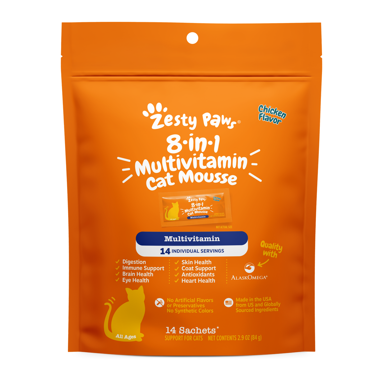 Zesty Paws Cat Mousse 8-in-1 Multivitamin, Chicken, 14ct Pouch