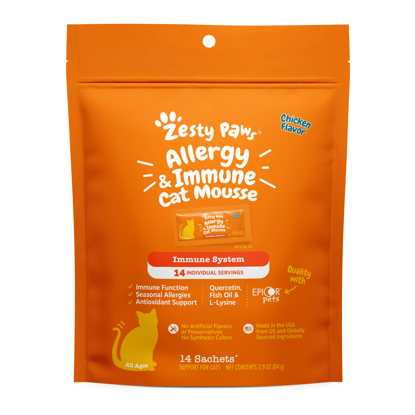Zesty Paws Cat Mousse Allergy & Immune, Chicken, 14ct Pouch