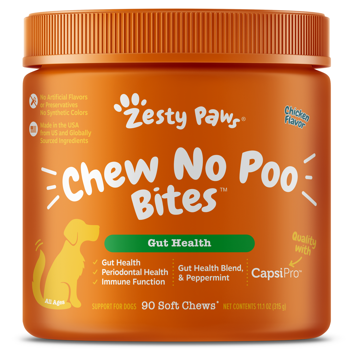 Zesty Paws Chew No Poo Bites (Gut Health) Chicken Flavour Dog Supplements, 90 Soft Chews