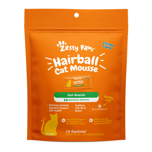 Zesty Paws Cat Mousse Hairball, Chicken, 14ct Pouch