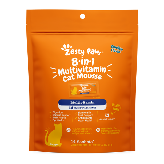 Zesty Paws Cat Mousse 8-in-1 Multivitamin, Chicken, 14ct Pouch
