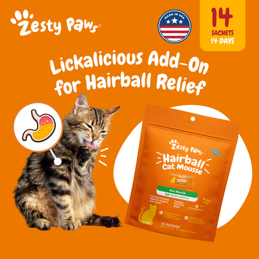 Zesty Paws Cat Mousse Hairball, Chicken, 14ct Pouch