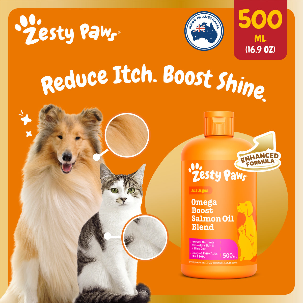 Zesty Paws Omega Boost Salmon Oil Blend 500ML (3× more Salmon Oil)