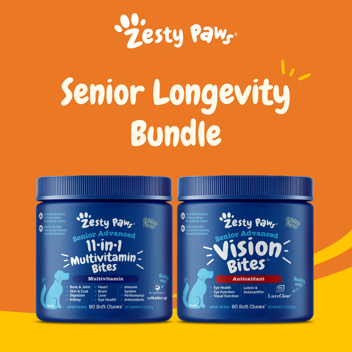 Zesty Paws Senior Longevity Bundle (Senior Adv. Vision/Senior Adv. 11-in-1 Multivitamin Chicken/Beef)