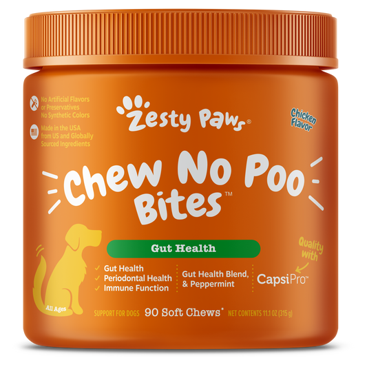 Zesty Paws Chew No Poo Bites (Gut Health) Chicken Flavour Dog Supplements, 90 Soft Chews