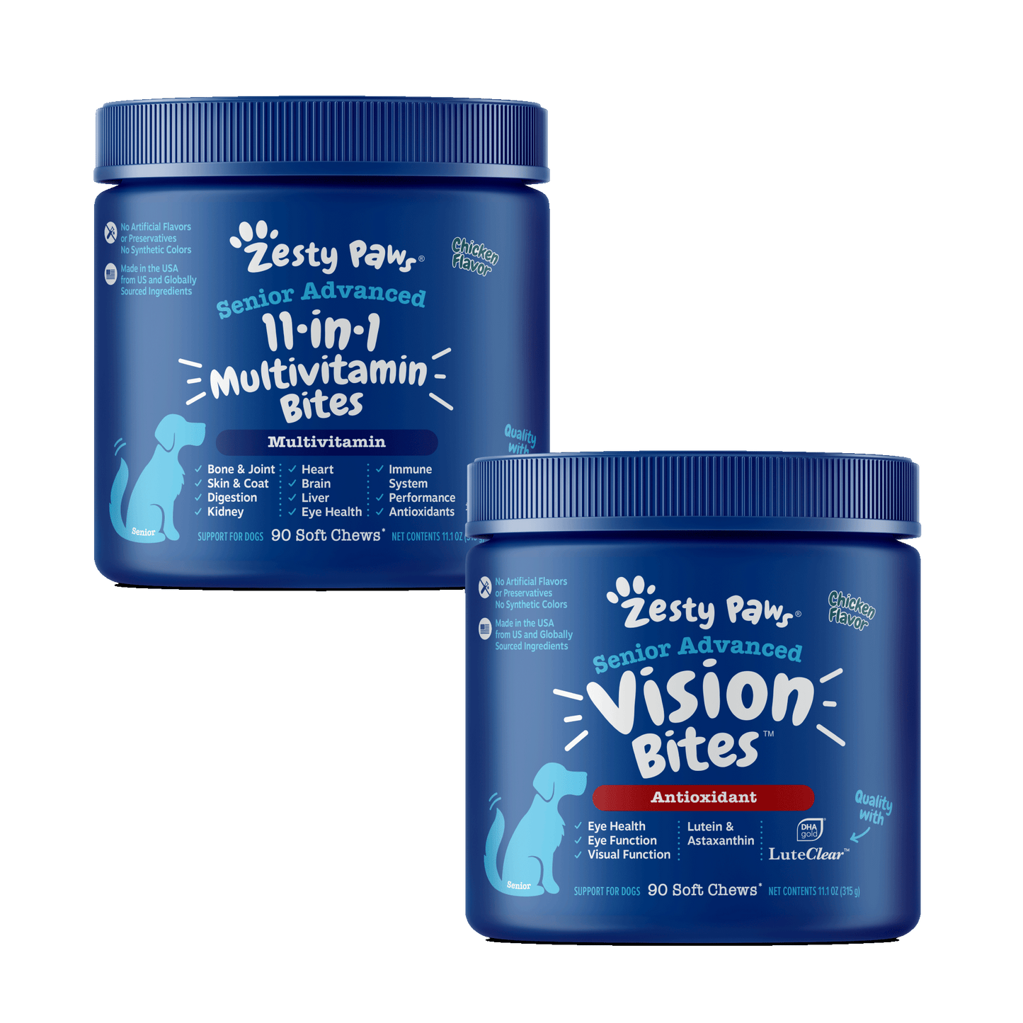 Zesty Paws Senior Longevity Bundle (Senior Adv. Vision/Senior Adv. 11-in-1 Multivitamin Chicken/Beef)