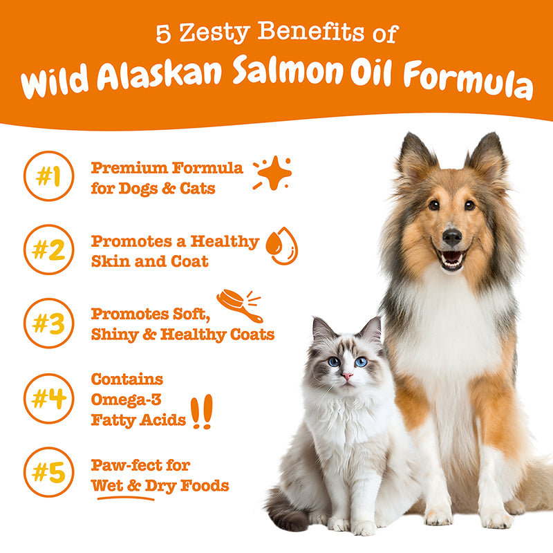 Zesty Paws Wild Alaskan Salmon Oil Formula for Cats and Dogs 8oz (237ml) | Skin & Coat | Rich in Omega 3 | EPA & DHA