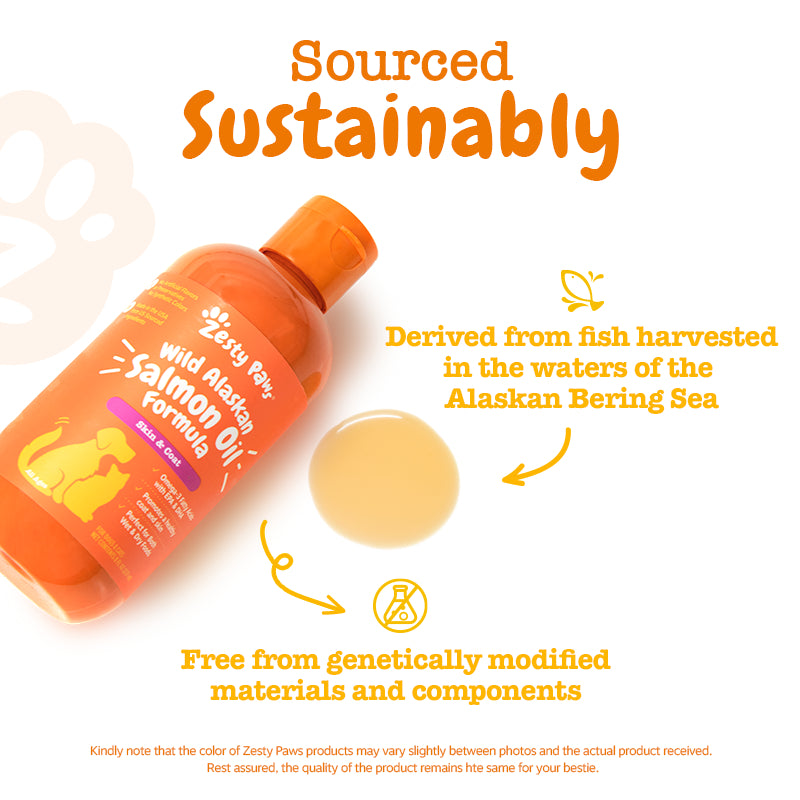 Zesty Paws Wild Alaskan Salmon Oil Formula for Cats and Dogs 8oz (237ml) | Skin & Coat | Rich in Omega 3 | EPA & DHA